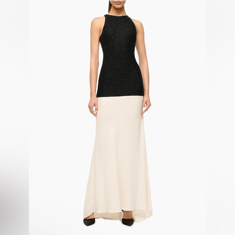 Staud Gabrielle Bead-Embellished black white Maxi Dress